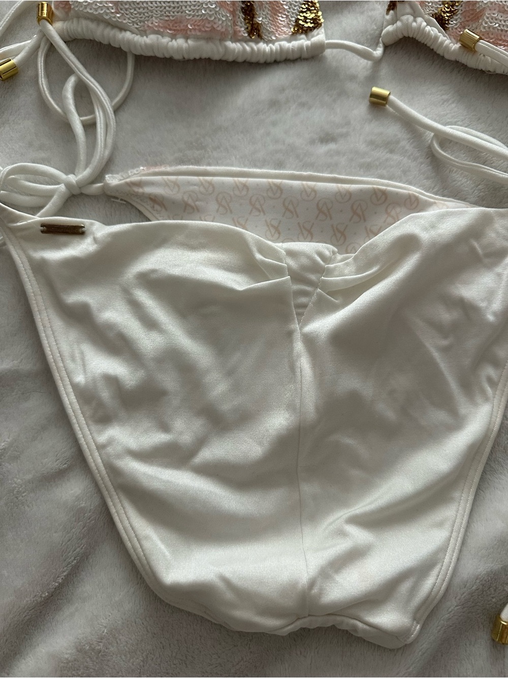 Victoria's Secret White, Pink & Gold Sequin Triangle Bikini - Picture 2 of 2